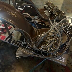 Aquazzura Wild Thing Gold Heels with Intricate Fringe Design